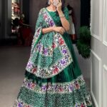 Wedding Wear Lehenga Choli Green Patola Print Dola Silk