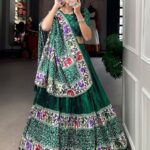 Wedding Wear Lehenga Choli Green Patola Print Dola Silk