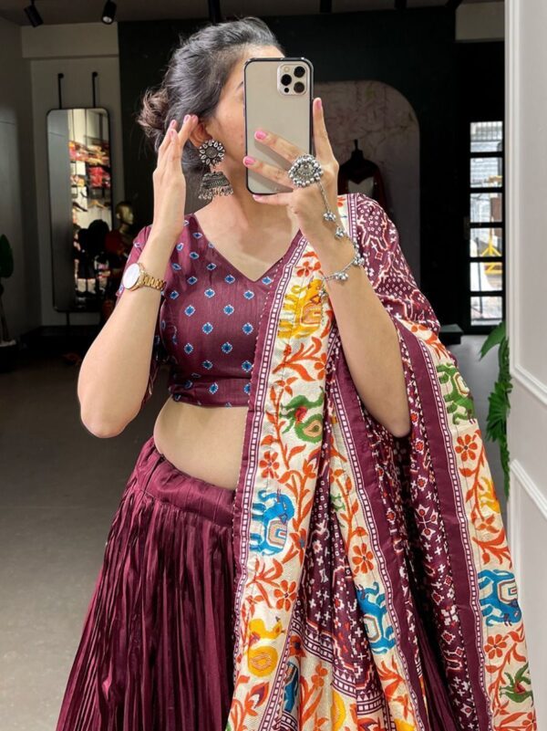Wedding Wear Lehenga Choli Maroon Patola Print Dola Silk