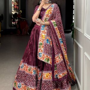 Wedding Wear Lehenga Choli Maroon Patola Print Dola Silk