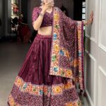 Wedding Wear Lehenga Choli Maroon Patola Print Dola Silk