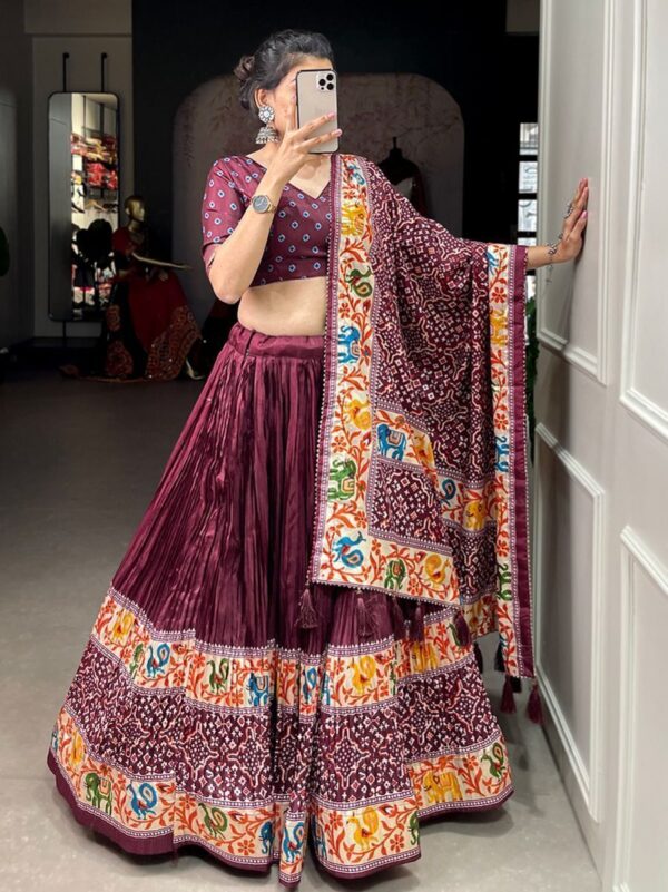 Wedding Wear Lehenga Choli Maroon Patola Print Dola Silk