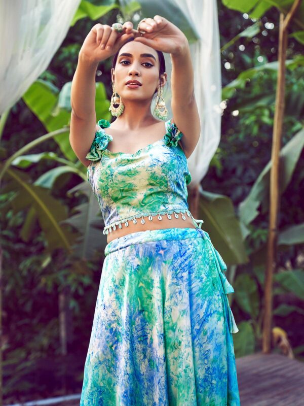 Green Lehenga Choli with Fancy Dupatta with Digital Printed Work for Party Wear