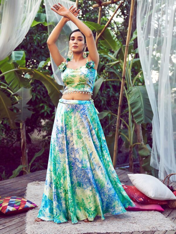 Green Lehenga Choli with Fancy Dupatta with Digital Printed Work for Party Wear