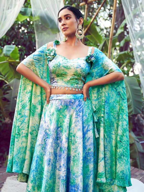 Green Lehenga Choli with Fancy Dupatta with Digital Printed Work for Party Wear