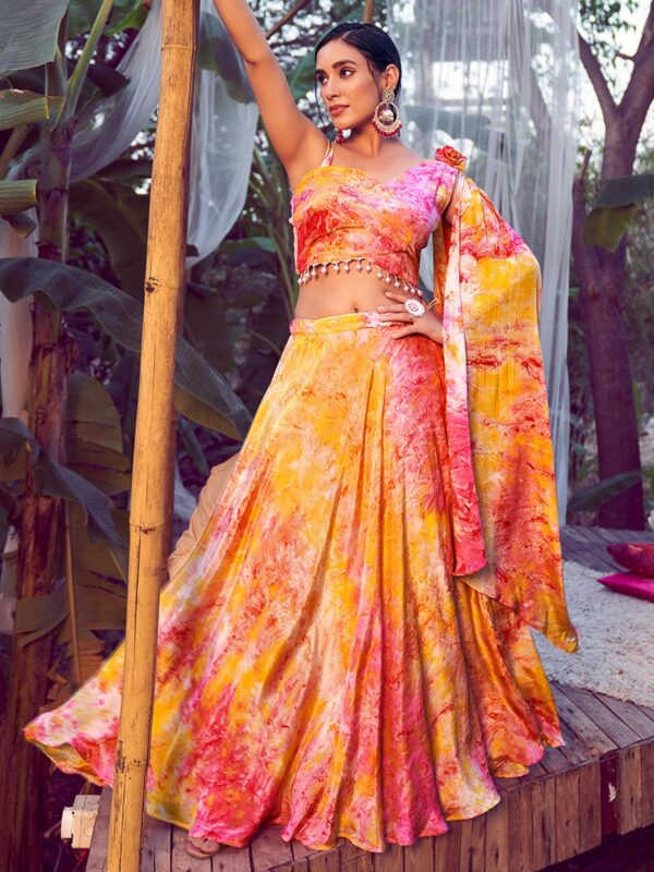 Orange Lehenga Choli with Fancy Dupatta with Digital Printed Work for Party Wear