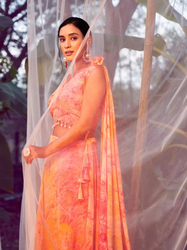 Orange Lehenga Choli with Fancy Dupatta with Digital Printed Work for Party Wear