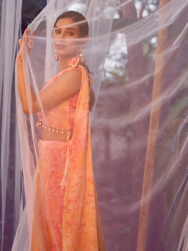 Orange Lehenga Choli with Fancy Dupatta with Digital Printed Work for Party Wear