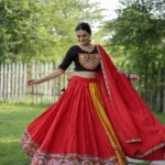 Navratri Red Color Lehenga Choli with Mirror & Gota Patti