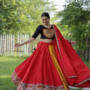 Navratri Red Color Lehenga Choli with Mirror & Gota Patti