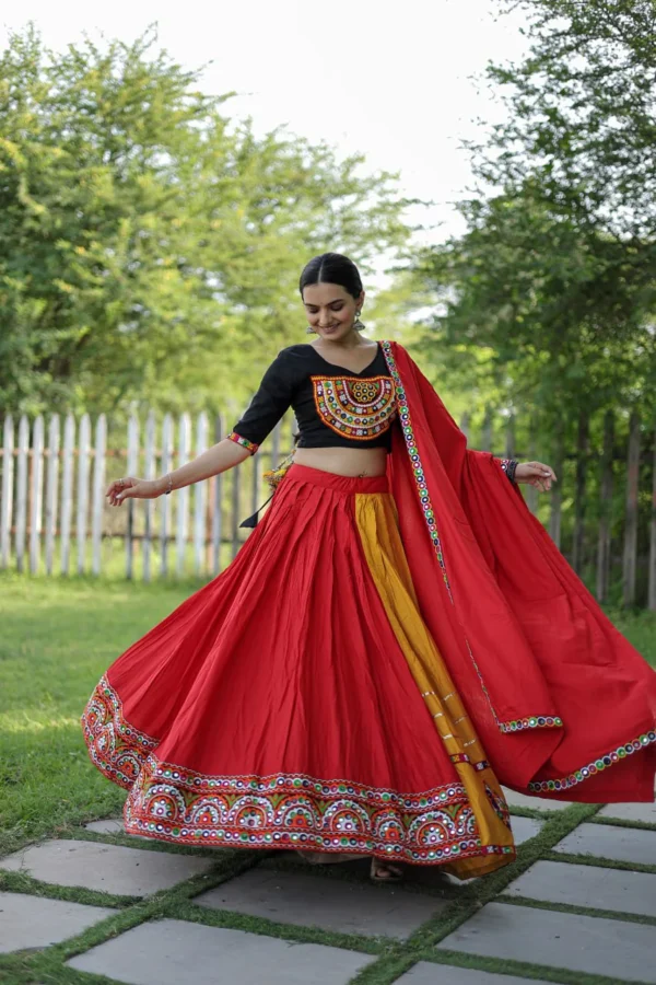Navratri Red Color Lehenga Choli with Mirror & Gota Patti