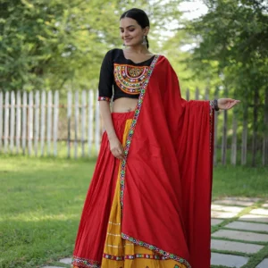 Navratri Red Color Lehenga Choli with Mirror & Gota Patti