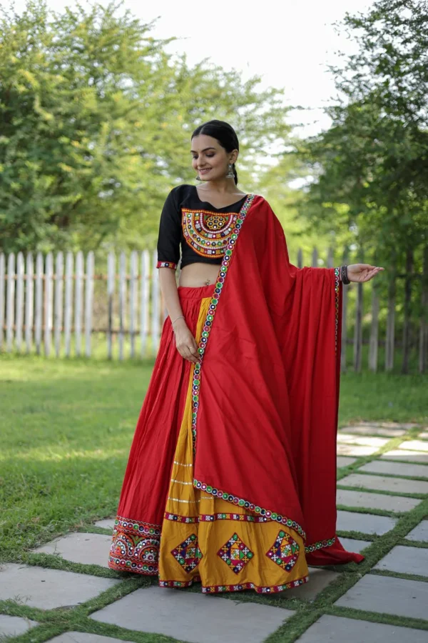 Navratri Red Color Lehenga Choli with Mirror & Gota Patti