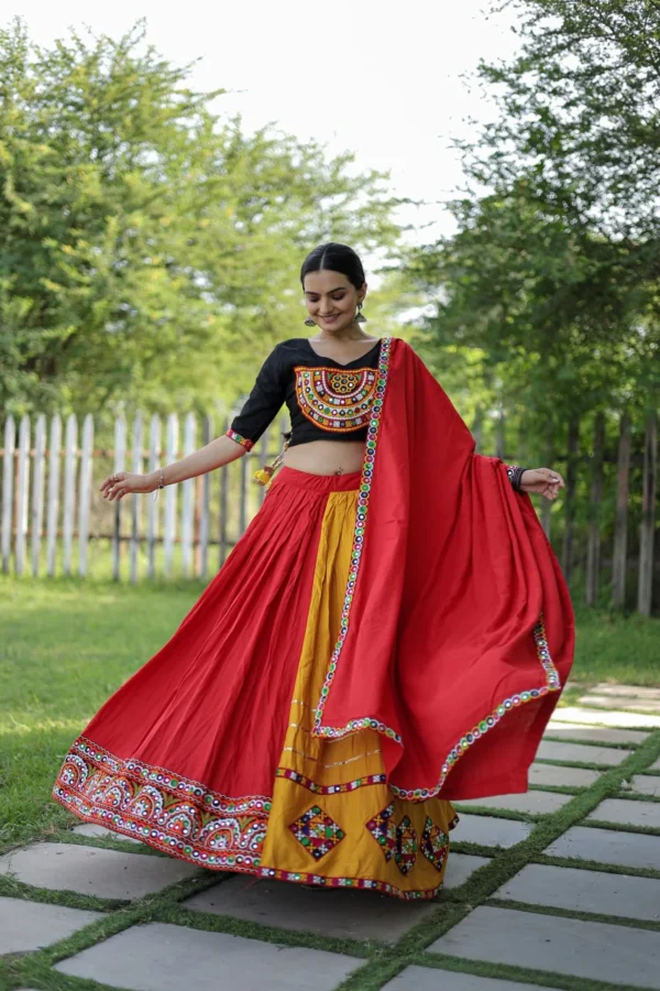 Navratri Red Color Lehenga Choli with Mirror & Gota Patti