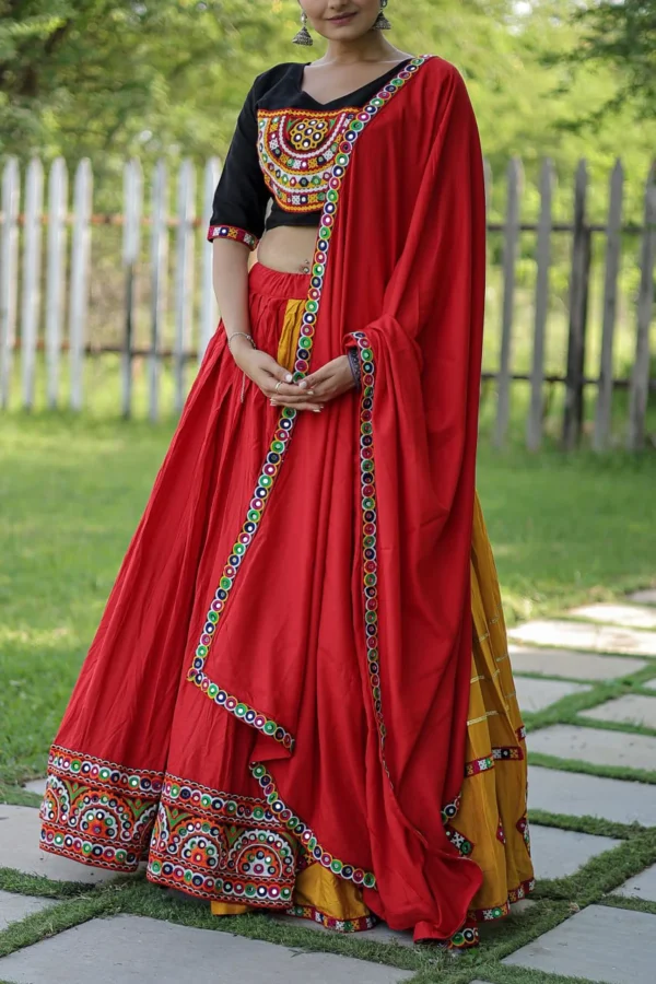 Navratri Red Color Lehenga Choli with Mirror & Gota Patti