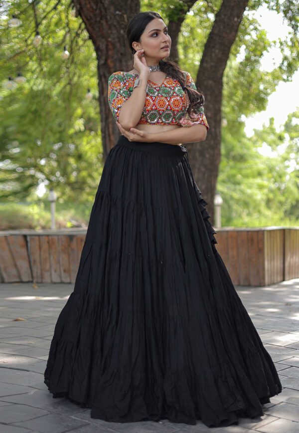Designer Readymade Black Reyon Lehenga Choli Set