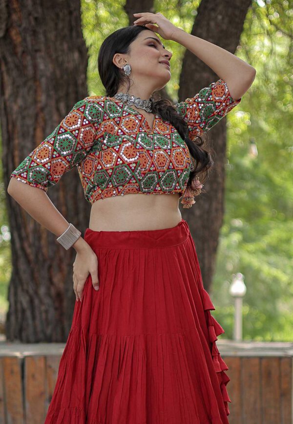 Designer Readymade Red Reyon Lehenga Choli Set