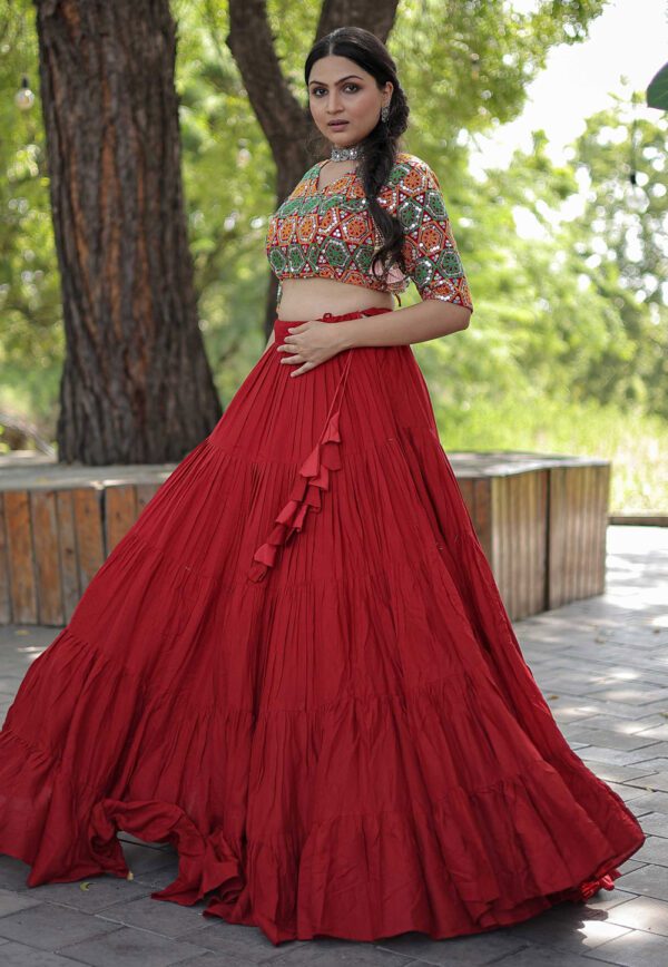 Designer Readymade Red Reyon Lehenga Choli Set