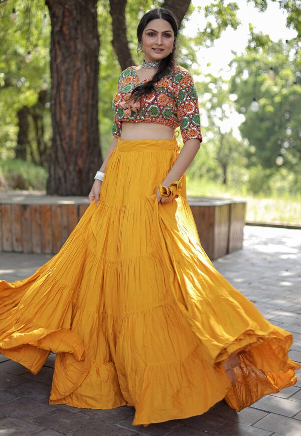 Designer Readymade Yellow Reyon Lehenga Choli Set