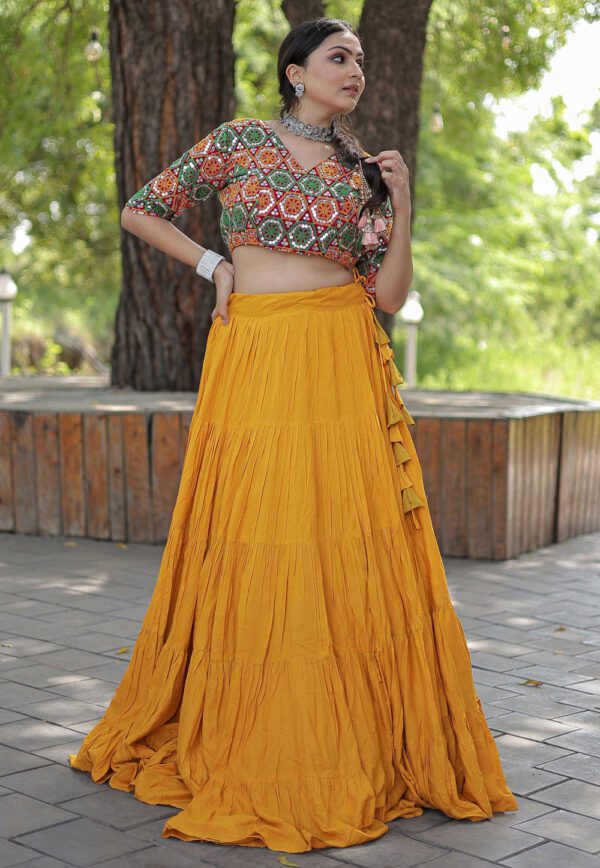 Designer Readymade Yellow Reyon Lehenga Choli Set