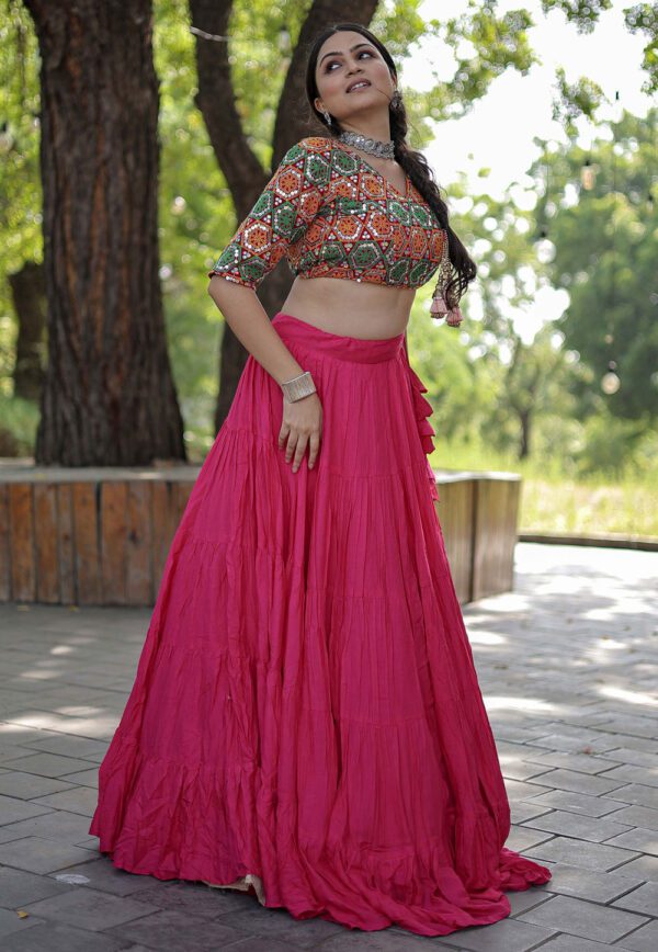 Designer Readymade Pink Reyon Lehenga Choli Set