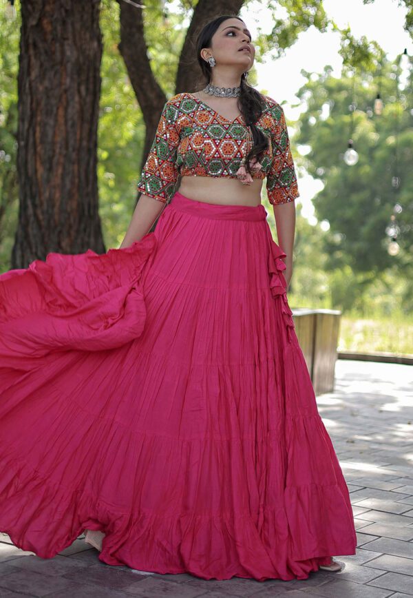 Designer Readymade Pink Reyon Lehenga Choli Set