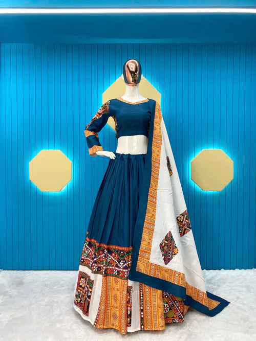 Printed and Real Mirror Lehenga Choli with Dupatta