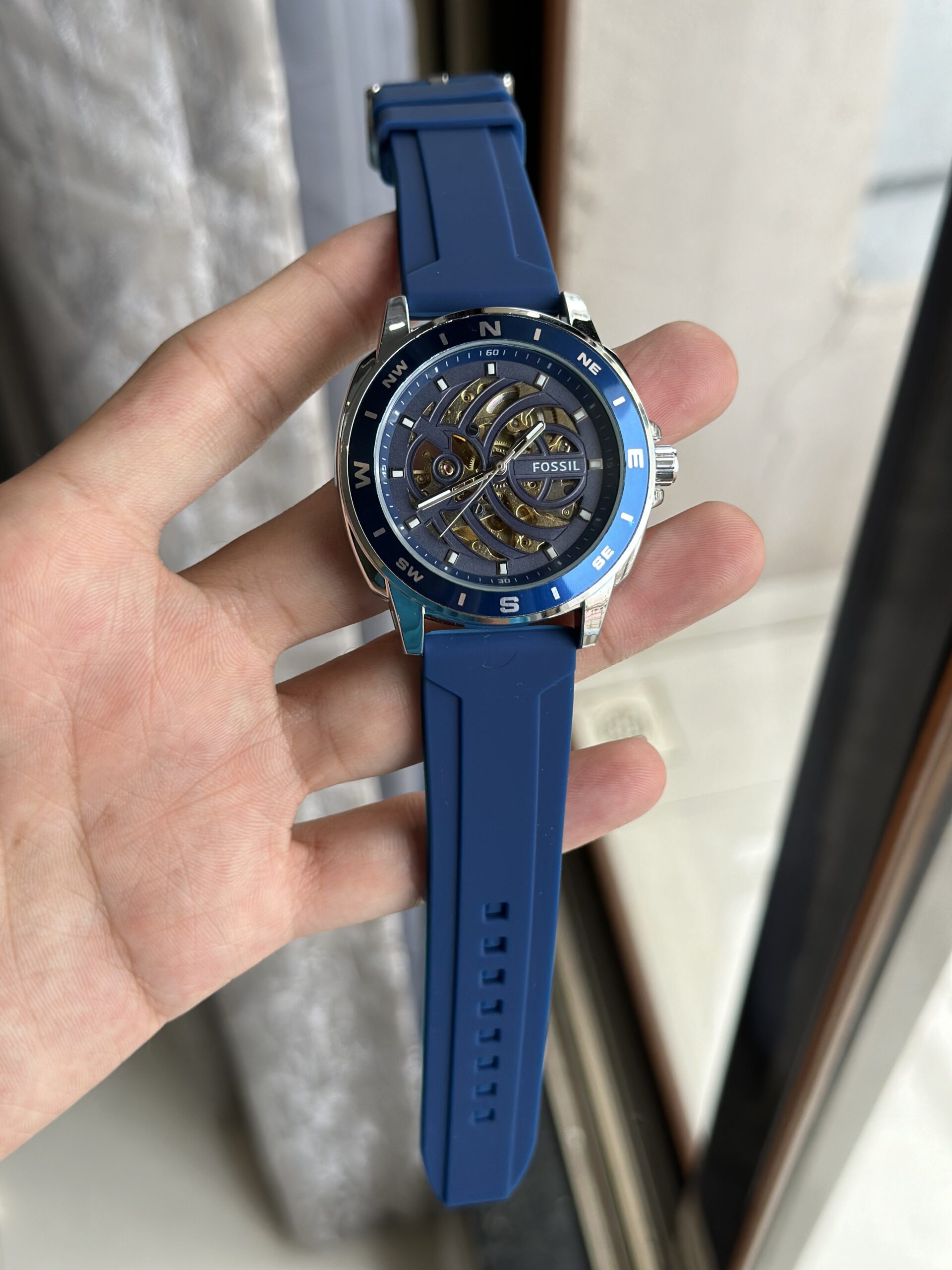 Fossil Skeleton Automatic First Copy Watch - Blue Strap (1)