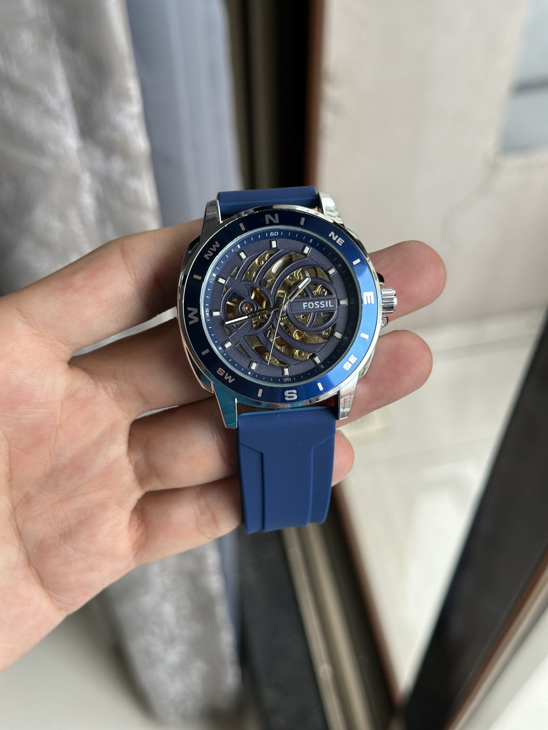 Fossil Skeleton Automatic First Copy Watch - Blue Strap (3) Fossil Skeleton Automatic First Copy Watch - Blue Strap