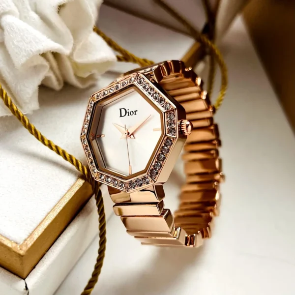 GEM DIOR Rosegold & White First Copy Watch - 27mm Stainless Steel Case