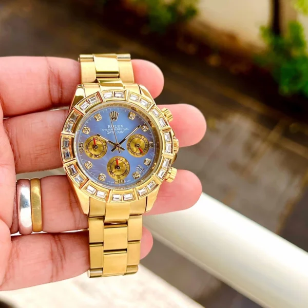 Rolex Copy Watch Daytona Gold Ice Blue for Men