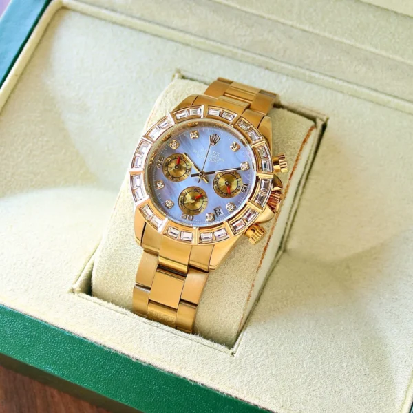 Rolex Copy Watch Daytona Gold Ice Blue for Men