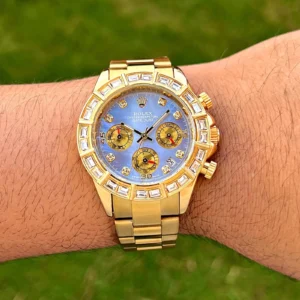 Rolex Copy Watch Daytona Gold Ice Blue for Men