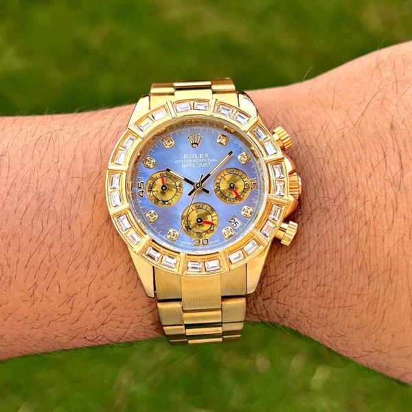 Rolex Copy Watch Daytona Gold Ice Blue for Men
