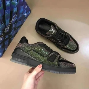 Premium LV Louis Vuitton Trainer Glitter Black Shoes for Men (HOF84)
