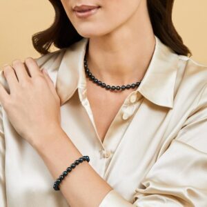 Mady Womens Black Crystal Necklace and Bracelet set