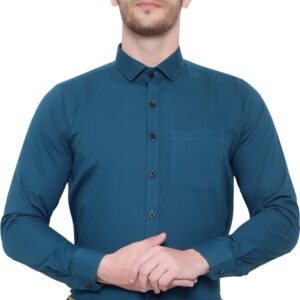 SREY Men Slim Fit Solid Blue Formal Shirt