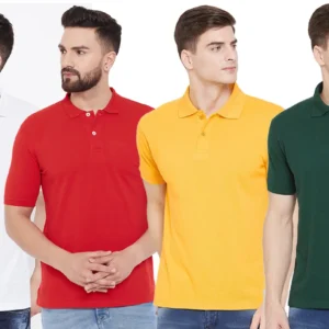 Men's Cotton Blend Solid Half Sleeves Polo Neck T-Shirt (Pack of 4)