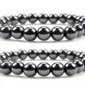 Natural Round Beads Magnetic Hematite Crystal Stone 8mm Bracelet (Pack of 2)
