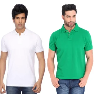 Men's Cotton Blend Solid Half Sleeves Polo Neck T-Shirt (Pack of 2)