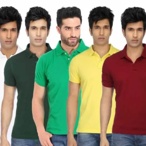 Men's Poly Cotton Solid Half Sleeves Polo T-shirt (Pack of 5)