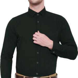 SREY Men Slim Fit Solid Dark Green Formal Shirt