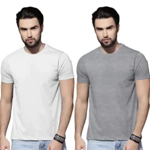 Cotton Solid Half Sleeves Round Neck T-Shirt Pack Of 2 For Men