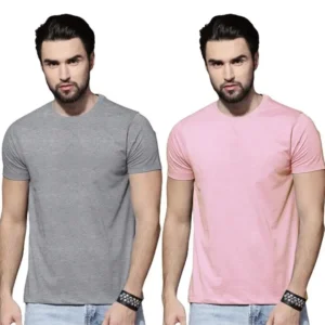 Men's Cotton Solid Half Sleeves Round Neck T-Shirt Pack Of 2