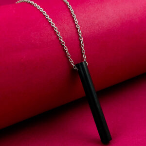 Black Stainless Steel Round Bar Pendant adjustable Necklace chain