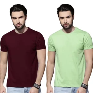 Men's Cotton Solid Half Sleeves Round Neck T-Shirt Pack Of 2
