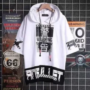 Men's Cotton Printed Pocket Style Hooded Neck Half Sleeves T-Shirt