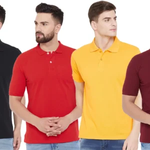 Men's Cotton Blend Solid Half Sleeves Polo T-Shirt Pack Of 4