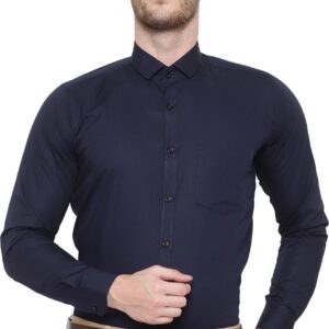 SREY Men Slim Fit Solid Darl Blue Formal Shirt