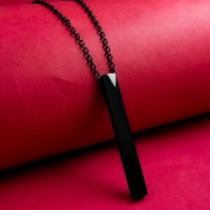Stainless Steel Black Locket Pendant Set, Rhodium Alloy Locket Set